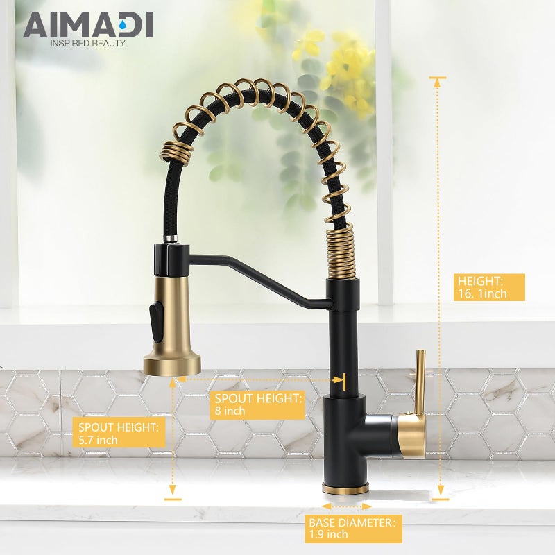 AIMADI Black Faucet Kitchen,Commercial Black Gold Kitchen Faucet Matte Black Modern Single Handle Kitchen Faucet with Pull Down Sprayer for Rv Farmhouse Camper - Image 5