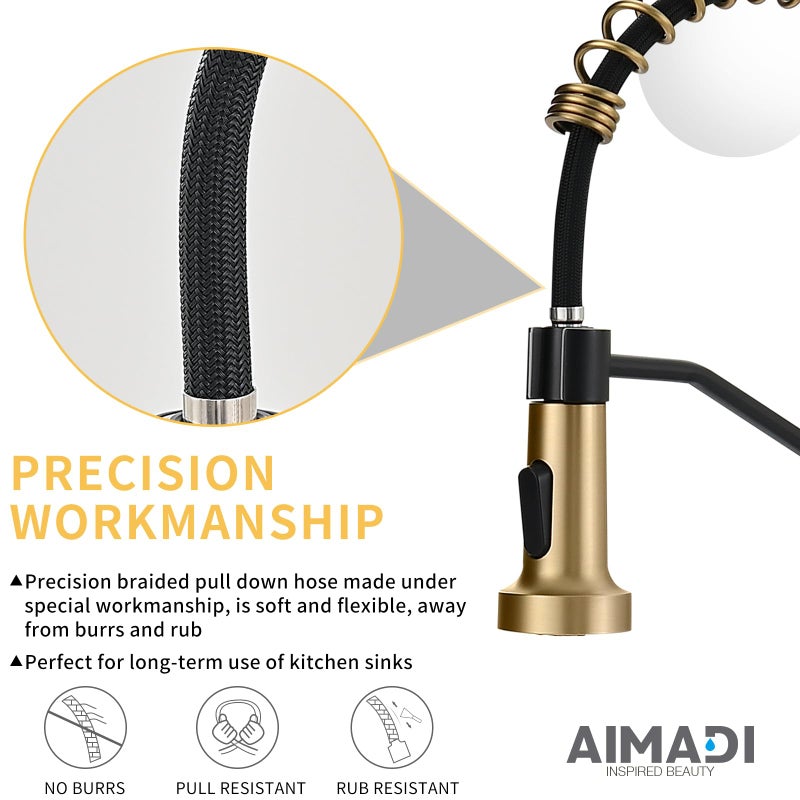 AIMADI Black Faucet Kitchen,Commercial Black Gold Kitchen Faucet Matte Black Modern Single Handle Kitchen Faucet with Pull Down Sprayer for Rv Farmhouse Camper - Image 3