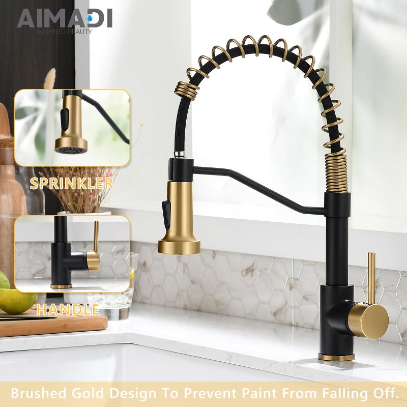 AIMADI Black Faucet Kitchen,Commercial Black Gold Kitchen Faucet Matte Black Modern Single Handle Kitchen Faucet with Pull Down Sprayer for Rv Farmhouse Camper - Image 4