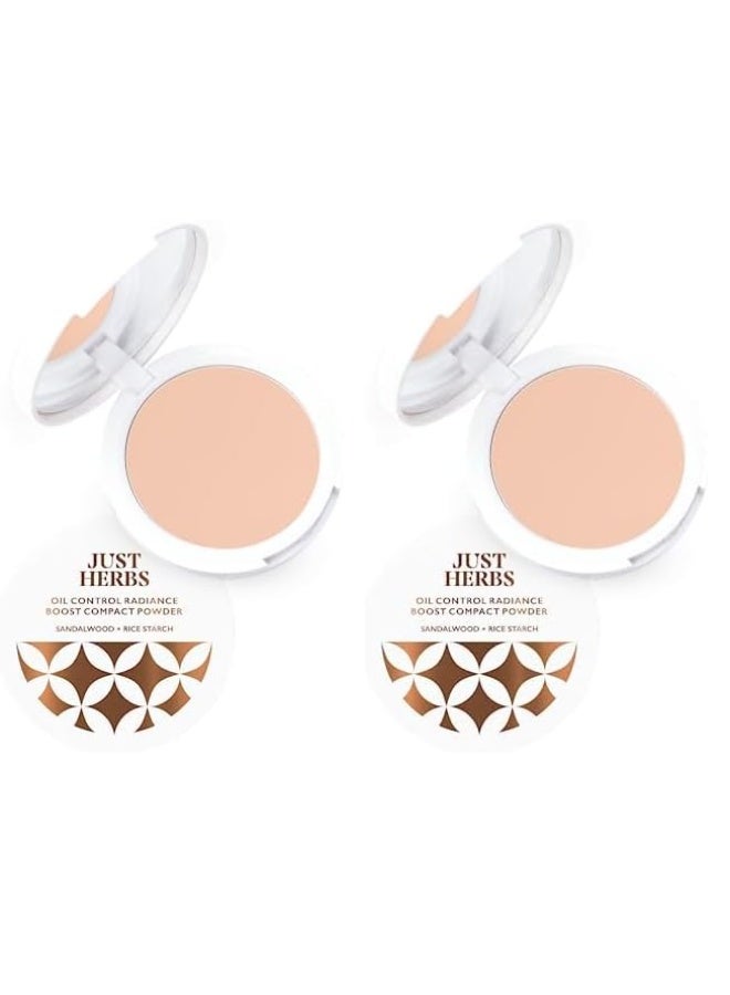 جاست هيربز بودرة مضغوطة للوجه من "Just Herbs" للتحكم في الزيوت وتعزيز الإشراق (درجة Porcelain) - عبوة من قطعتين (9 جم) - Image 1