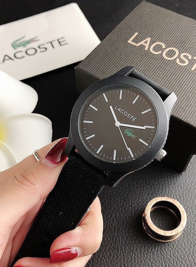 الرجال والنساء جولة السوداء رقم الكوارتز ساعة مع حزام السيليكون 42CM