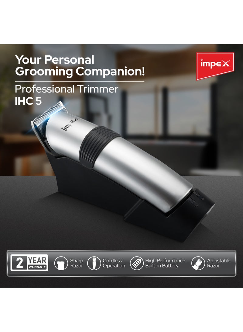 Impex Cordless Beard & Hair Trimmer for Men, Fast Charging, Long Battery Backup, 6 Comb Attachments, Adjustable Stainless Steel Blade, LED Indicator, Charging Stand, 2-Year Warranty, 4W Motor, IHC5 - Image 2