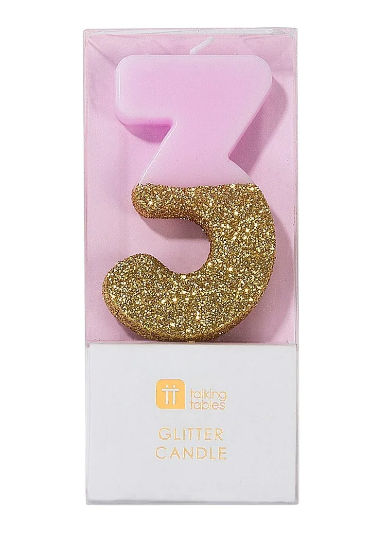 توكينج تيبلز Pink & Gold Glitter Number Candle - 3