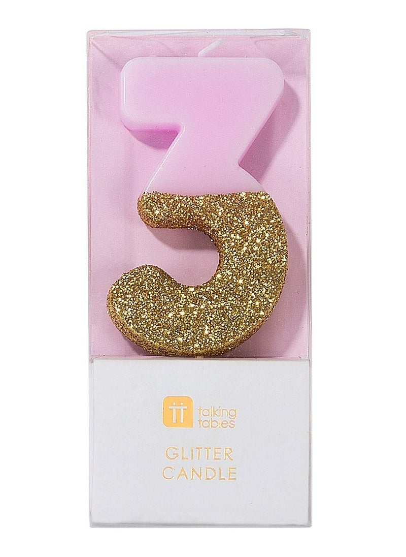 Talking Tables Pink & Gold Glitter Number Candle - 3  - Image 2