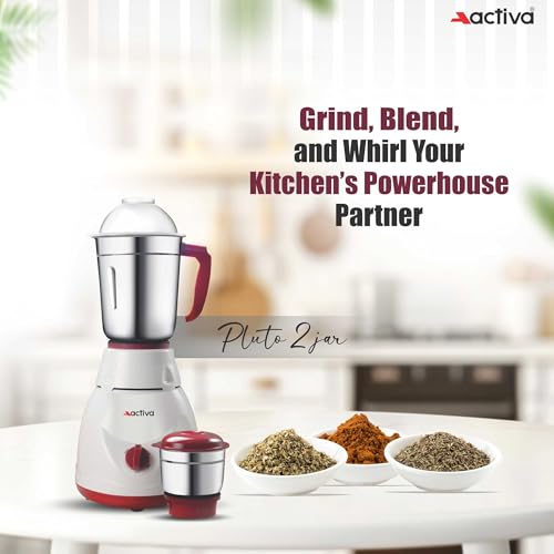 ACTIVA Pluto 2 jar Mixer Grinder, Long Lasting Shock Proof Abs Body | Heavy Duty Motor 500W (White) comes with 2 Year Warranty - Image 2