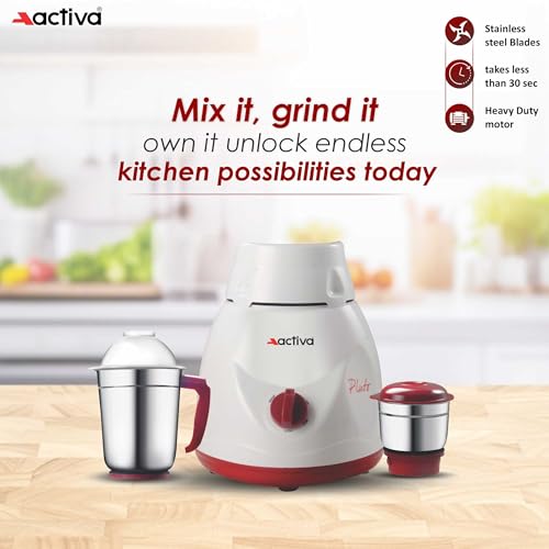 ACTIVA Pluto 2 jar Mixer Grinder, Long Lasting Shock Proof Abs Body | Heavy Duty Motor 500W (White) comes with 2 Year Warranty - Image 4