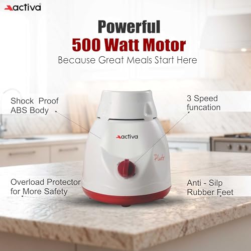 ACTIVA Pluto 2 jar Mixer Grinder, Long Lasting Shock Proof Abs Body | Heavy Duty Motor 500W (White) comes with 2 Year Warranty - Image 3