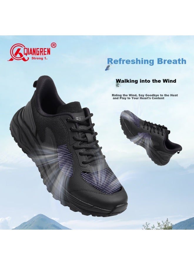 Strongman Qiangren Outdoor Fitness Sports Men's Shoes, 3515 Lightweight Shock-absorbing Mesh Running Shoes, New Breathable Training Shoes, Black, Size 46 - Image 1
