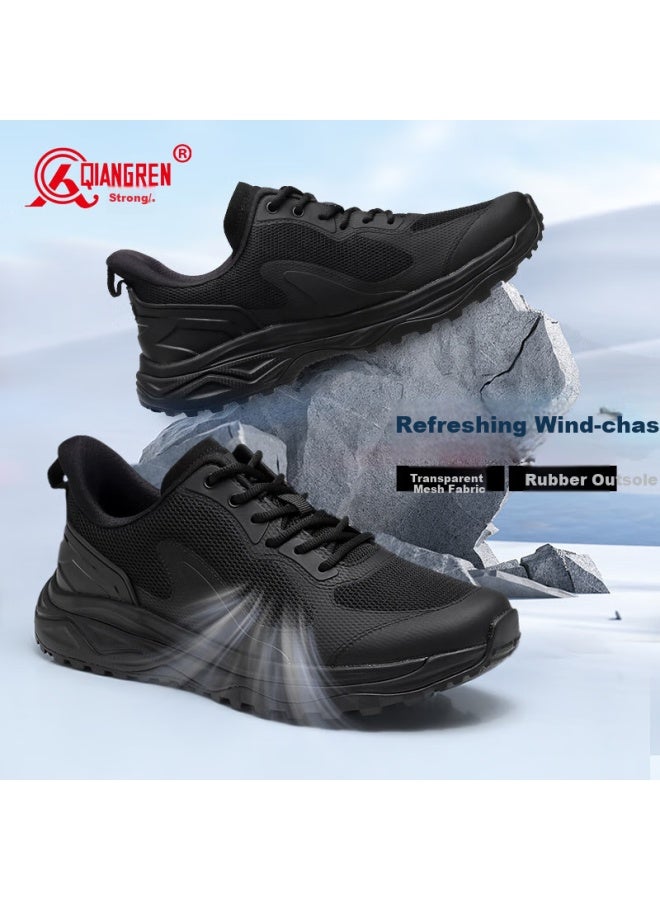 Strongman Qiangren Outdoor Fitness Sports Men's Shoes, 3515 Lightweight Shock-absorbing Mesh Running Shoes, New Breathable Training Shoes, Black, Size 46 - Image 5
