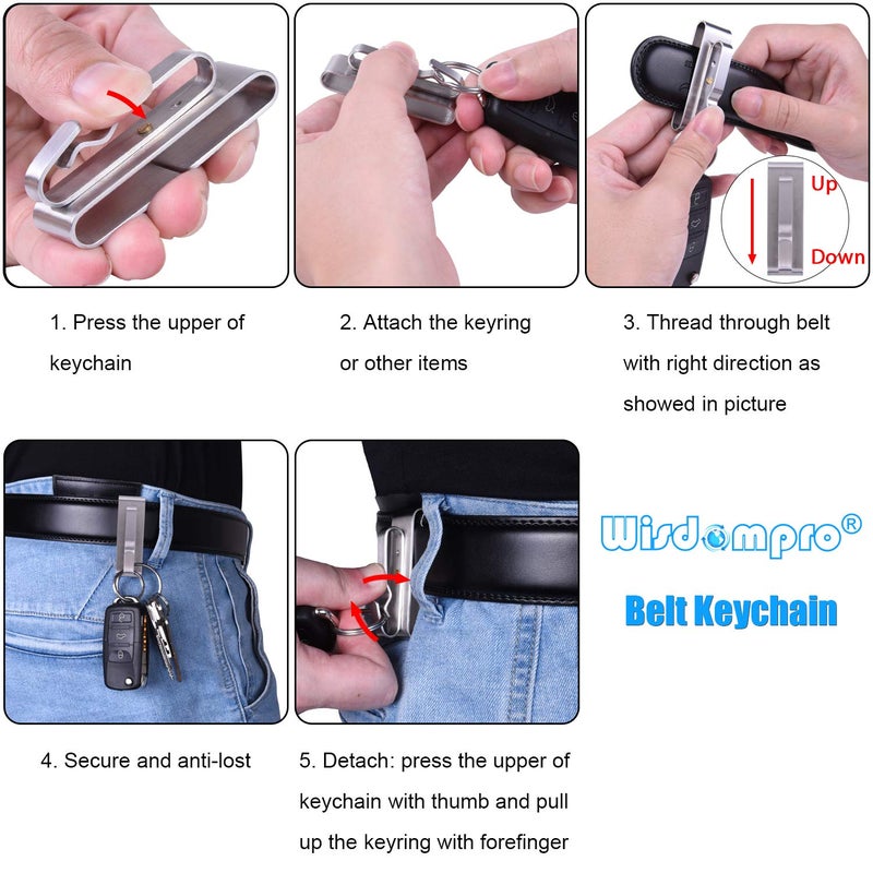 Wisdompro Belt Key Clip, Heavy Duty Stainless Steel Belt Key Holder, Anti-lost Keychain Holder with 2 Detachable Key Rings for Men - Image 5