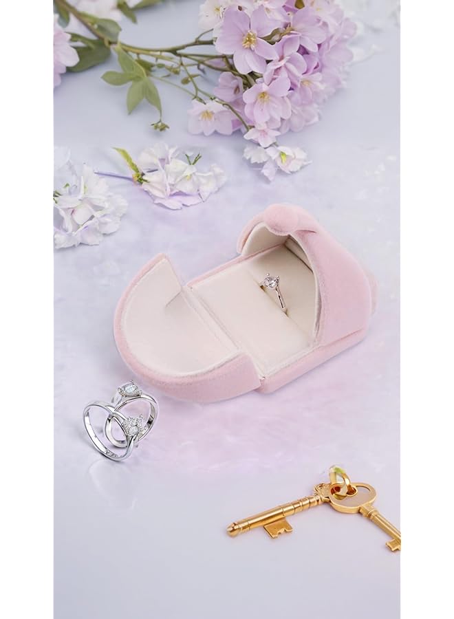 The Bros Pink Velvet Ring Box, Double-open Ring Box for Proposal, Engagement, Wedding Cute Ring Gift Case, Premium Jewelry Gift Box  - Image 1