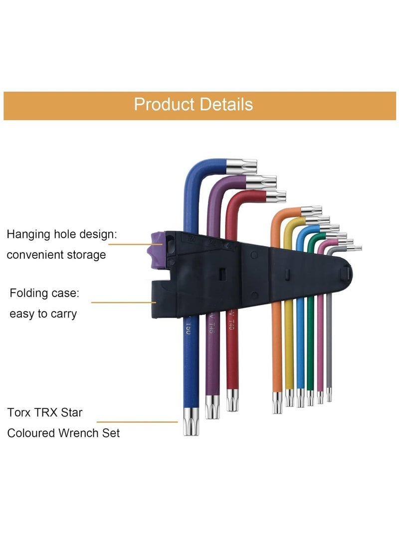 Hex Key Allen Wrench Set, Star Coloured Set T10, T15, T20, T25, T27, T30, T40, T45, T50 for Furniture Assembly, Bicycle Maintenance, Household DIY 9 Pcs - Image 3