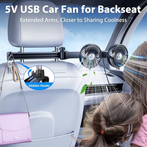 Nauttxon Car Fan for Backseat kids with Retractable Long Arm, [Comes with Car Charger] USB Car Seat Fan Headrest 360 Degree Rotatable 3 Speeds Separate Control for Vehicles SUV RV - Image 2