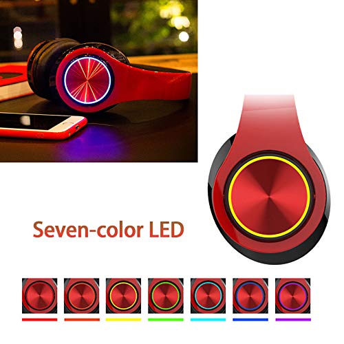LFGKeng Wireless Bluetooth Headphones with Colorful LED Lights, Built-in Mic, Light Weight, Foldable, Wired HiFi Stereo Headphones for Classroom/Home Office/PC/Mobile Phone/Kids Adult (Red Black) - Image 2