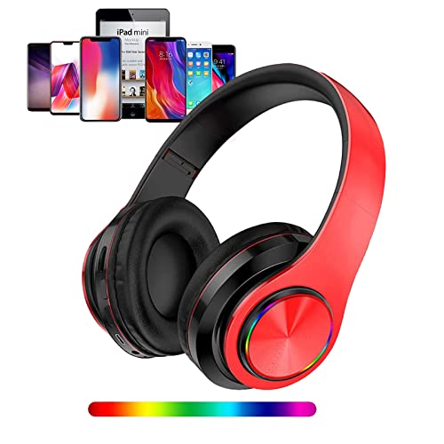 LFGKeng Wireless Bluetooth Headphones with Colorful LED Lights, Built-in Mic, Light Weight, Foldable, Wired HiFi Stereo Headphones for Classroom/Home Office/PC/Mobile Phone/Kids Adult (Red Black) - Image 1