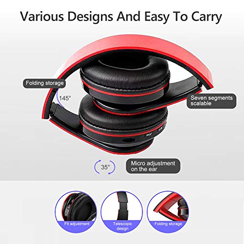 LFGKeng Wireless Bluetooth Headphones with Colorful LED Lights, Built-in Mic, Light Weight, Foldable, Wired HiFi Stereo Headphones for Classroom/Home Office/PC/Mobile Phone/Kids Adult (Red Black) - Image 3