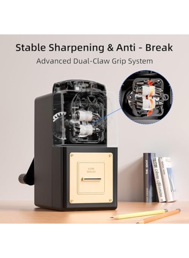 Manual Hand Crank Pencil Sharpener for Colored Pencils 6-12mm, Multi-Size 6 Adjustable Settings, Large Shavings Container, Durable & Portable for Home, Office, School Use - Image 4
