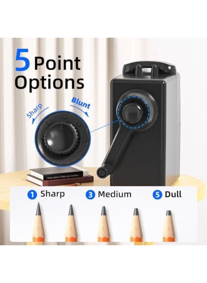 Manual Hand Crank Pencil Sharpener for Colored Pencils 6-12mm, Multi-Size 6 Adjustable Settings, Large Shavings Container, Durable & Portable for Home, Office, School Use - Image 2