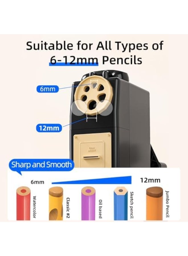 Manual Hand Crank Pencil Sharpener for Colored Pencils 6-12mm, Multi-Size 6 Adjustable Settings, Large Shavings Container, Durable & Portable for Home, Office, School Use - Image 3