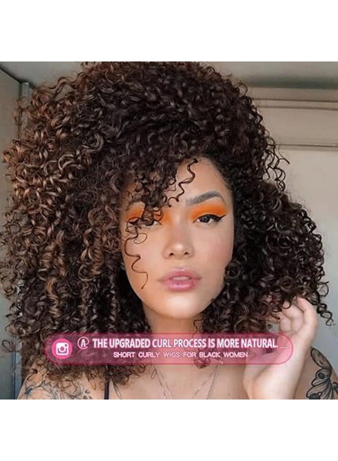 rosmile Curly Wigs for Black Women - Ombre Brown Mixed Synthetic Hair African American Full Afro Curly Wig with Bangs - Image 2