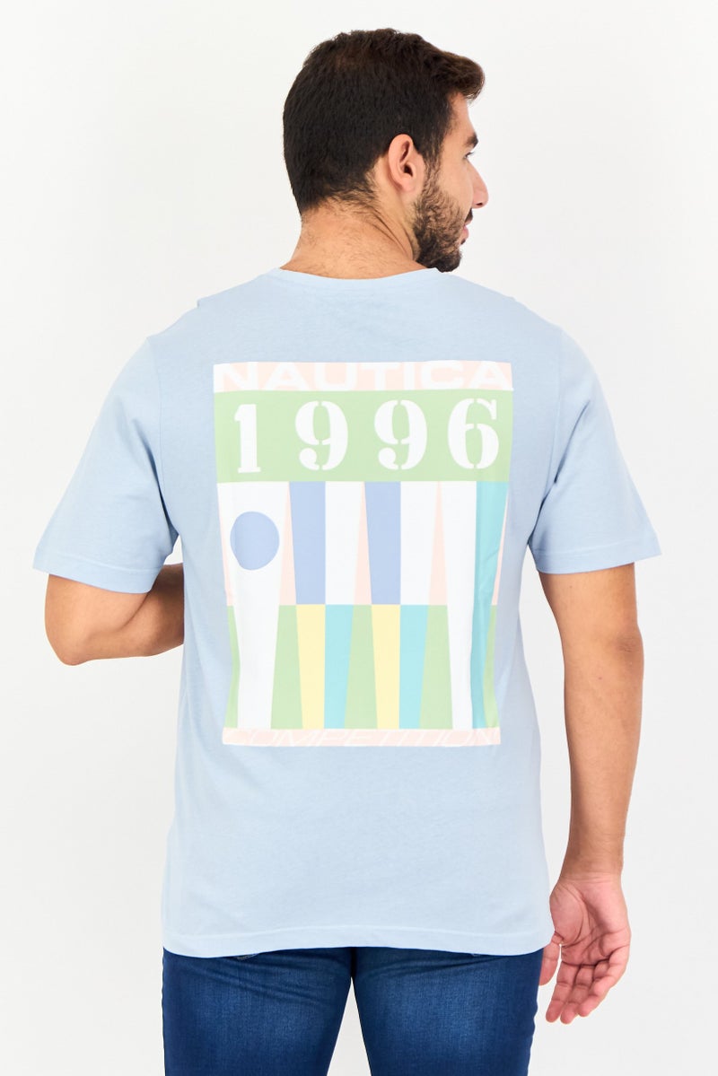 NAUTICA Men Crew Neck Short Sleeve Brand Logo T-Shirt, Light Blue - Image 4