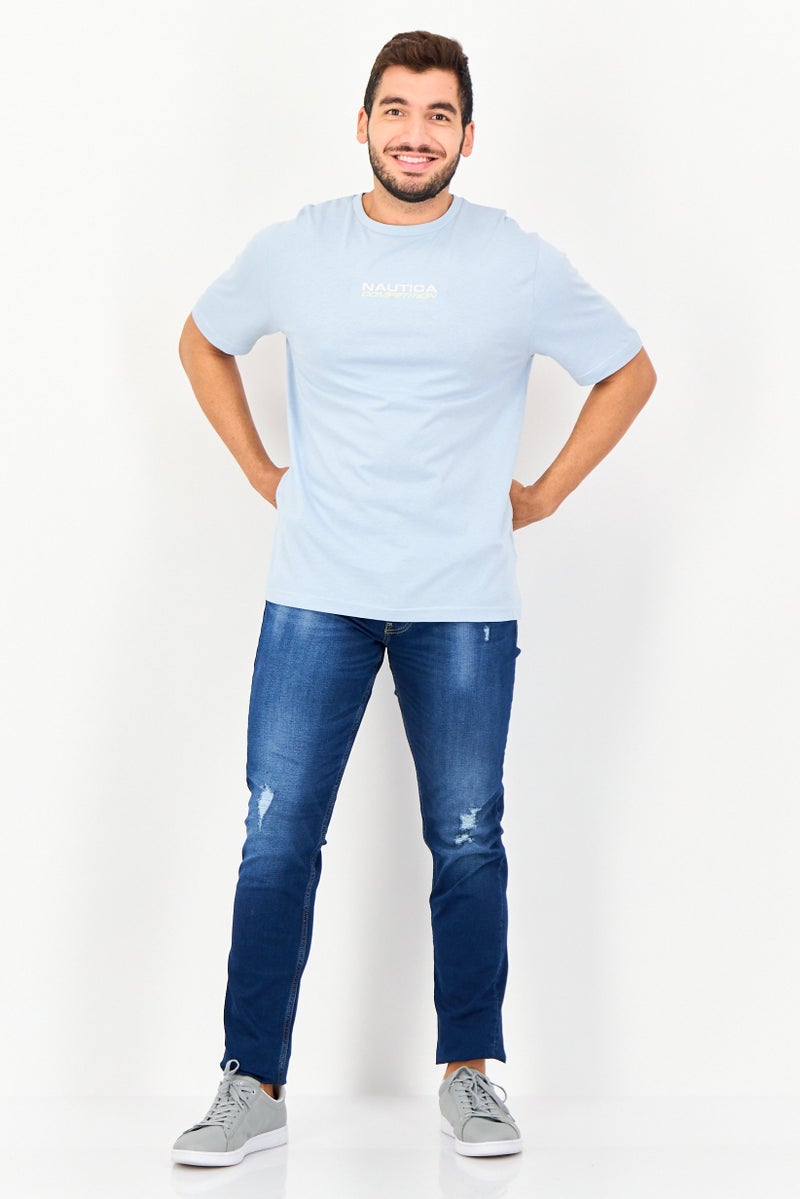 NAUTICA Men Crew Neck Short Sleeve Brand Logo T-Shirt, Light Blue - Image 2