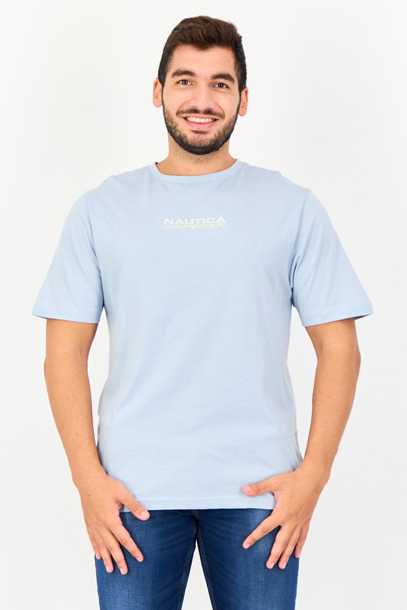 NAUTICA Men Crew Neck Short Sleeve Brand Logo T-Shirt, Light Blue - Image 1