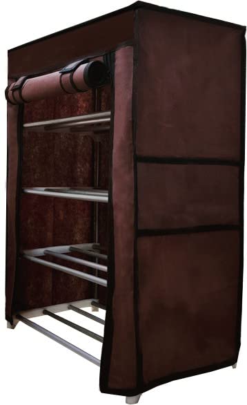 SANAMSTORE Multi Utility 4 Layer Metal Pipe with Non-Woven 100GSM Fabric Cover Shoe/Cloth/Toy/Books Rack-Brown - Image 4