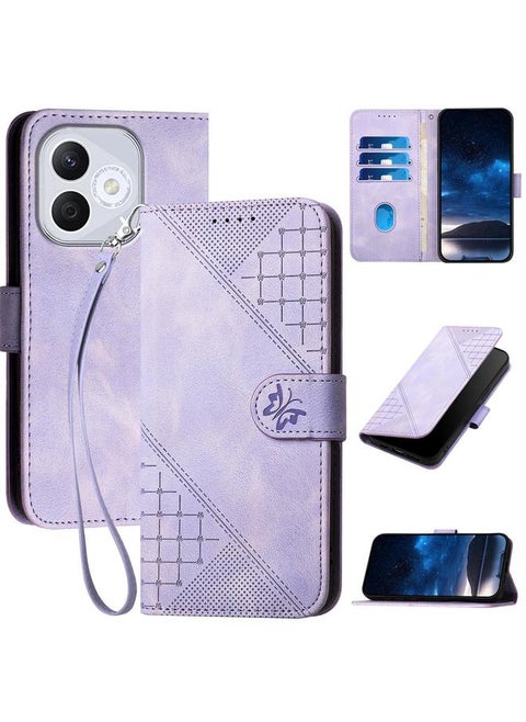 Case For Honor 400 Lite Grid Butterfly Embossed Pattern Leather Phone Case with Lanyard