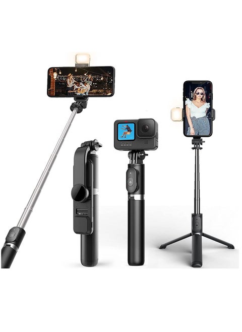 Mobilife Selfie Stick with Light,Long Selfie Stick with Tripod Stand 104cm Plus,Bluetooth Mobile Selfie Stick for Mobile Phone, Makeup,Vlogging,Youtube,Live,Iphone/Mi/Vivo/Oppo/Samsung,Black