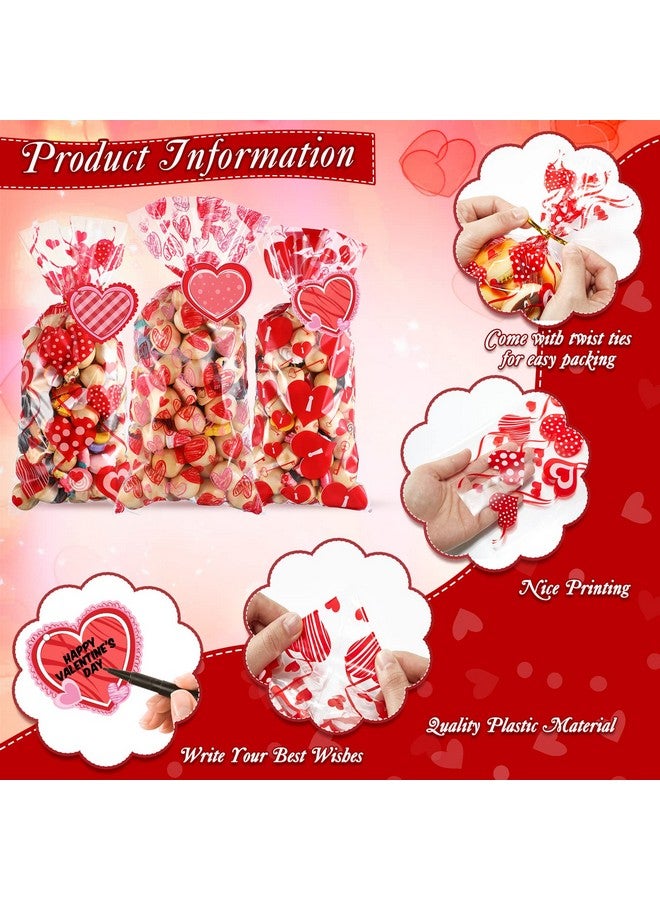 Geyee 100 Pcs Valentine Cellophane Treat Bags With 50 Pcs Heart Shape Gift Tags And 200 Pcs Twist Ties Plastic Valentine Goodie Candy Bags Gift Bags Valentine Favor Bags For Valentine'S Day Party Supplies - Image 3