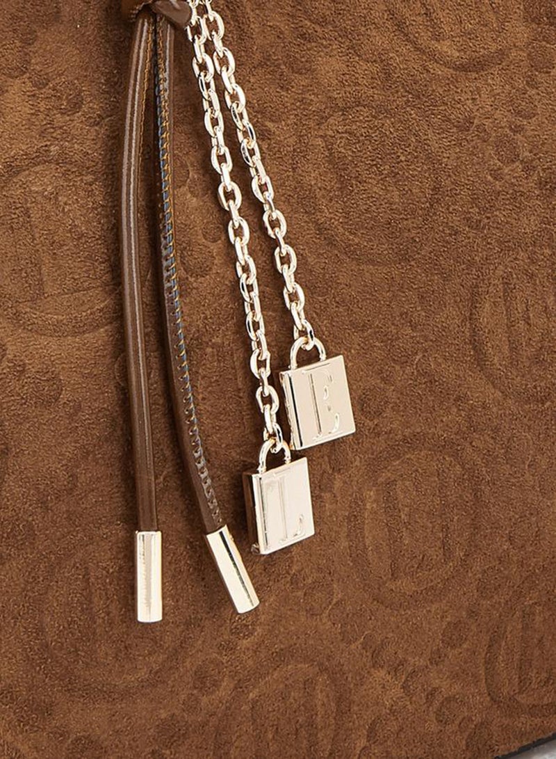ELLE Monogram Embossed Shoulder Bag With Zip Closure - Image 3