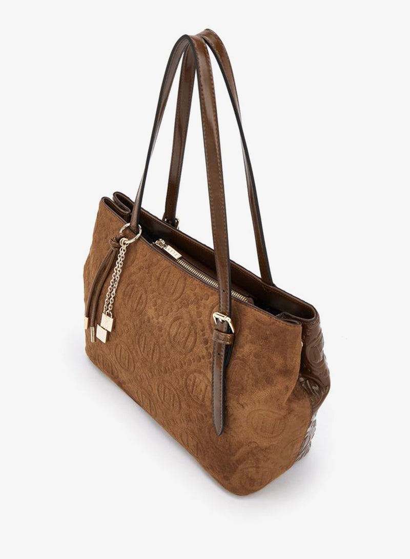 ELLE Monogram Embossed Shoulder Bag With Zip Closure - Image 5