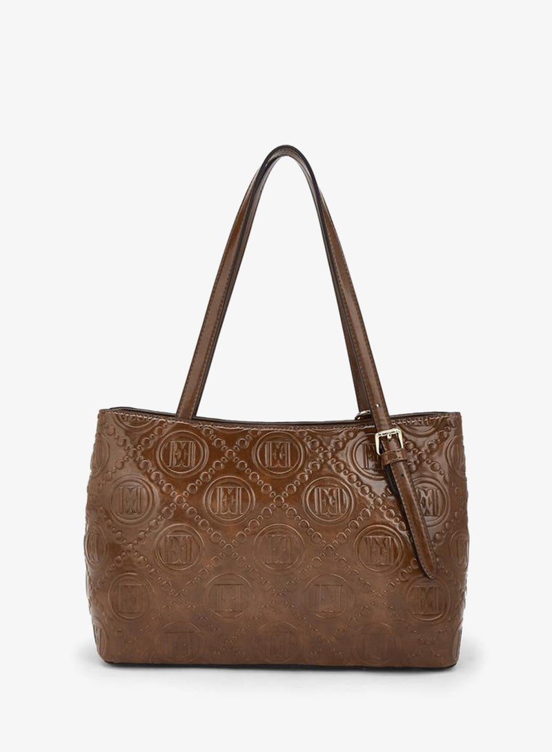 ELLE Monogram Embossed Shoulder Bag With Zip Closure - Image 4