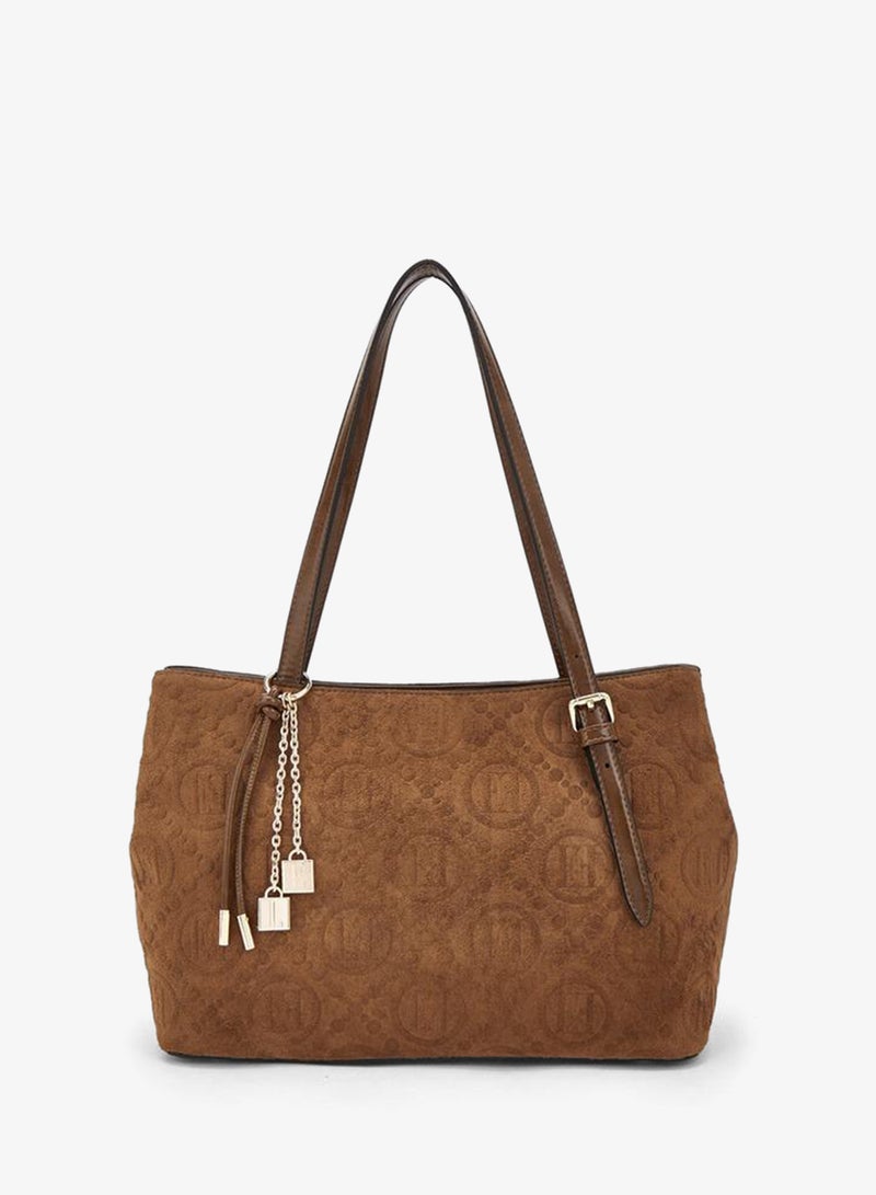 ELLE Monogram Embossed Shoulder Bag With Zip Closure - Image 1