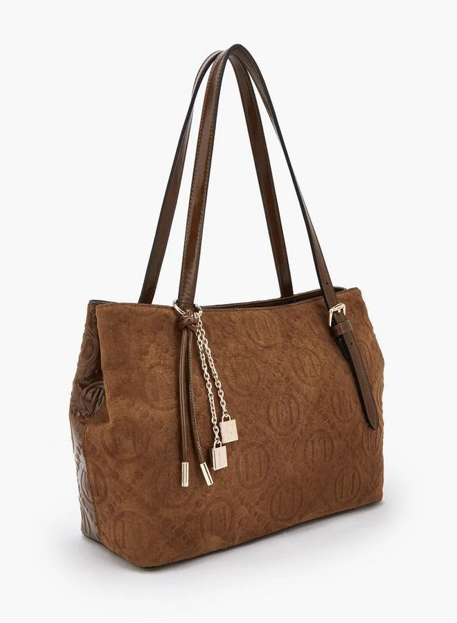 ايل Monogram Embossed Shoulder Bag With Zip Closure