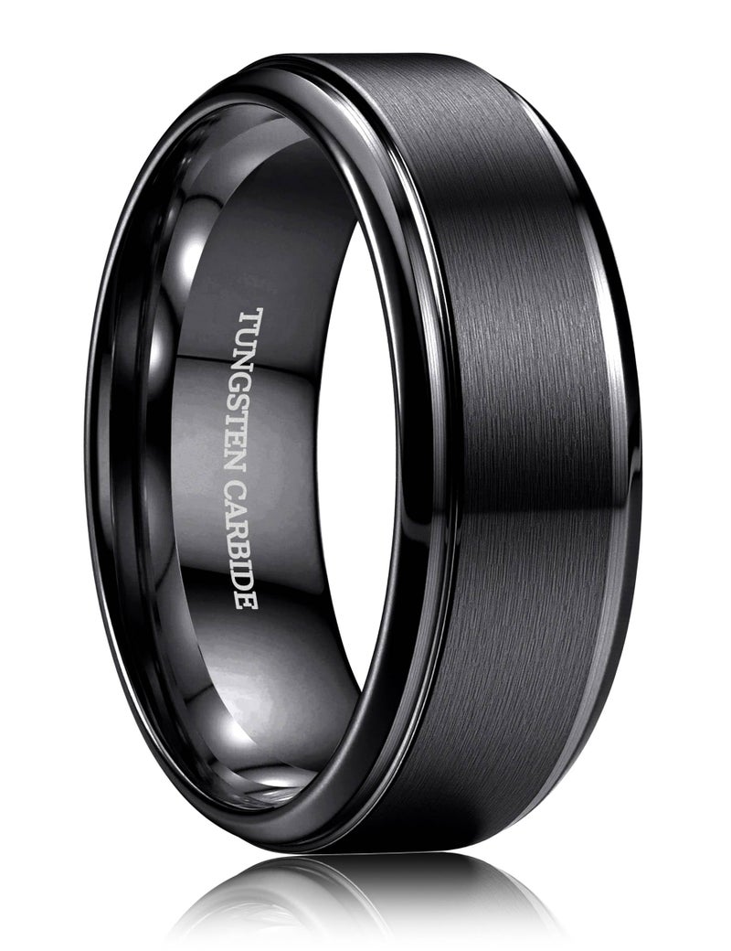 Jstyle Tungsten Wedding Rings for Men Women 8MM Mens Wedding Band Black/Silver/Gold Mens Rings, Matte Surface Polished Edge Engagement Promise Men Ring Jewelry Comfort Fit Black Ring Size 10 - Image 1