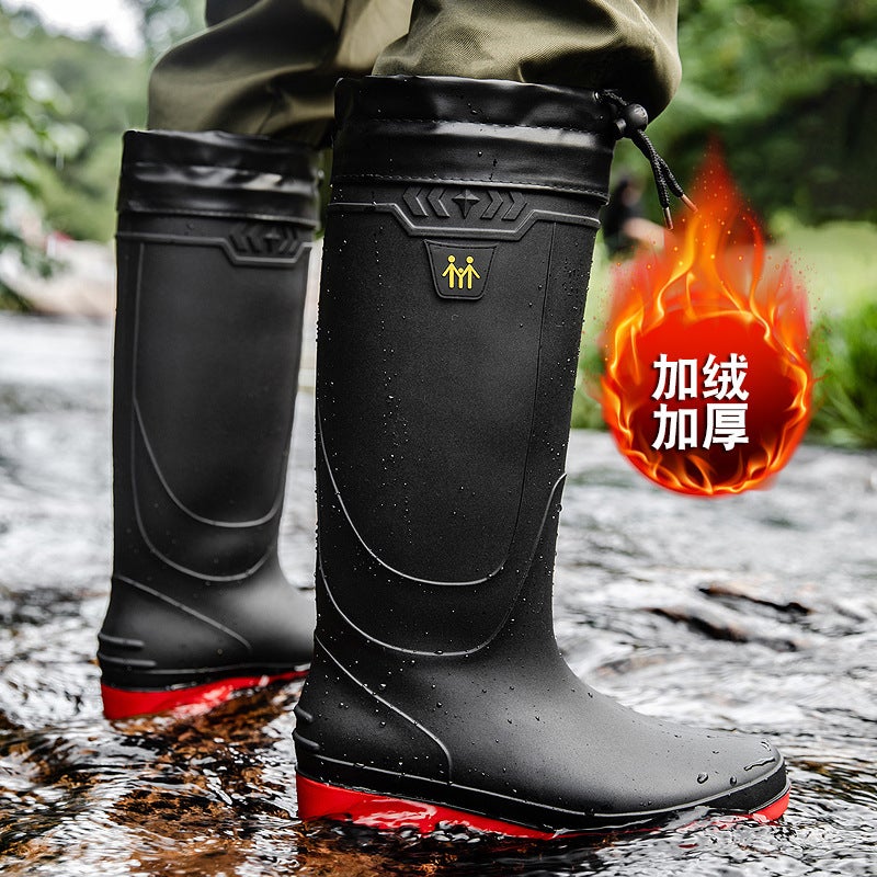 Fashion High Plus Size Rain Boots Men'S Outdoor All-Match Waterproof Fishing Shoes Korean Style Thick-Soled Comfortable Car Wash Shoes For Men - Image 1