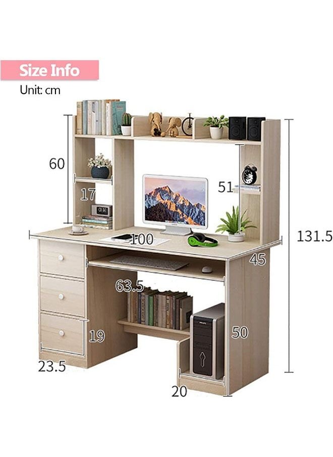 Generic - Computer Desk with Drawers Writing Desk with Bookshelf Layer Home Office Study Desk, Computer Table Work Desk Corner Desk with Bookshelf - Image 1