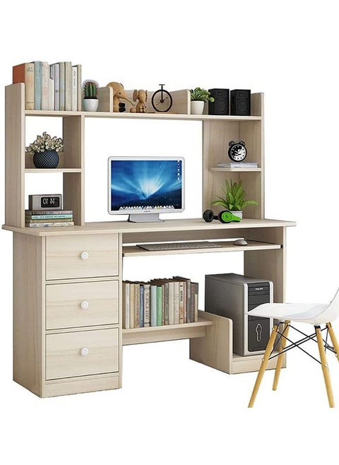 Computer Desk with Drawers Writing Desk with Bookshelf Layer Home Office Study Desk, Computer Table Work Desk Corner Desk with Bookshelf