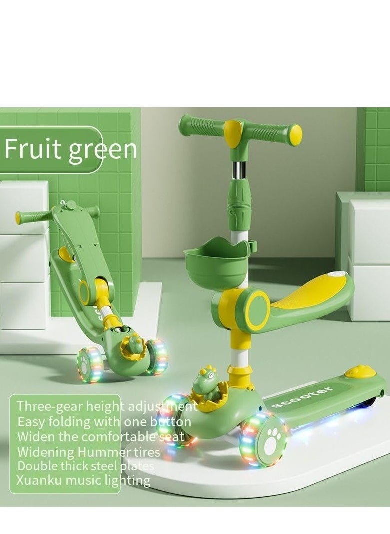 3 Wheel Scooter for Kids - Foldable & Unbreakable, 2-in-1 Kick Scooter with Music and Lights, Adjustable Height, Wide Deck, Flashing Wheel Light (Green Plus) - pzsku/Z0EABCE7DE32736745417Z/45/_/1736666123/a8f9ca84-6dc6-40cc-915e-1c4c1b546018