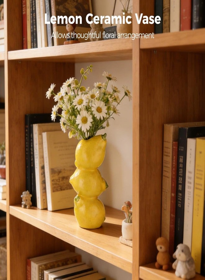 NIMBLOOM Lemon Ceramic Vase, 3D Decorative Tabletop Vase, Small Flower Vase for Home Decor, Lemon Themed Present, 7.91 x 4.25 x 3.31 in - Image 2