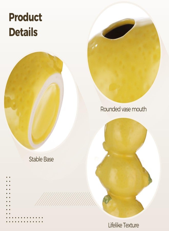 NIMBLOOM Lemon Ceramic Vase, 3D Decorative Tabletop Vase, Small Flower Vase for Home Decor, Lemon Themed Present, 7.91 x 4.25 x 3.31 in - Image 3
