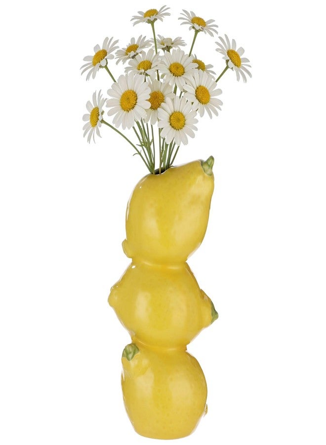 NIMBLOOM Lemon Ceramic Vase, 3D Decorative Tabletop Vase, Small Flower Vase for Home Decor, Lemon Themed Present, 7.91 x 4.25 x 3.31 in - Image 1