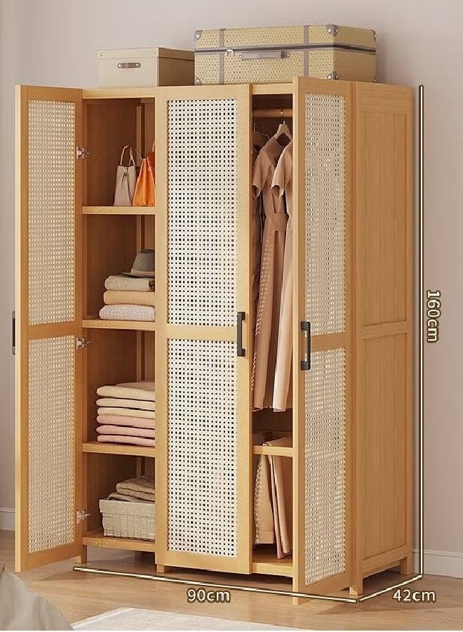 NKX Rattan Panel Wooden Wardrobe 3 Door Freestanding Closet Organizer with Hanging Rod & Shelves Size 160ccm 90cm 42cm  - Image 3