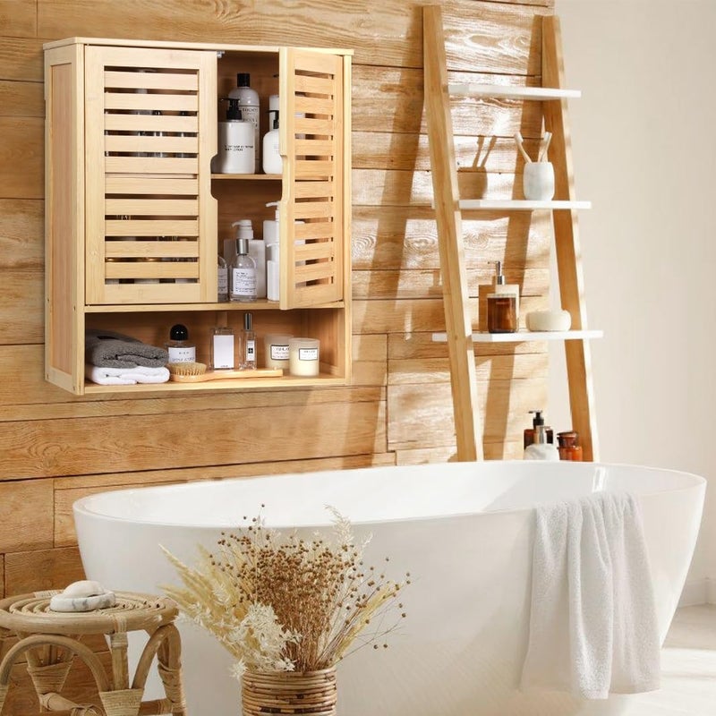 HYNAWIN Bathroom Wall-Mounted Medicine Cabinet - Over-The-Toilet Floating Bamboo Storage Organizer with Adjustable Shelf, Space-Saving for Kitchen, and Living Room - Image 5