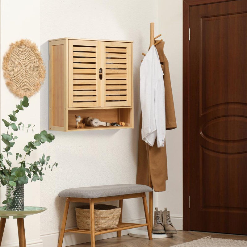 HYNAWIN Bathroom Wall-Mounted Medicine Cabinet - Over-The-Toilet Floating Bamboo Storage Organizer with Adjustable Shelf, Space-Saving for Kitchen, and Living Room - Image 4