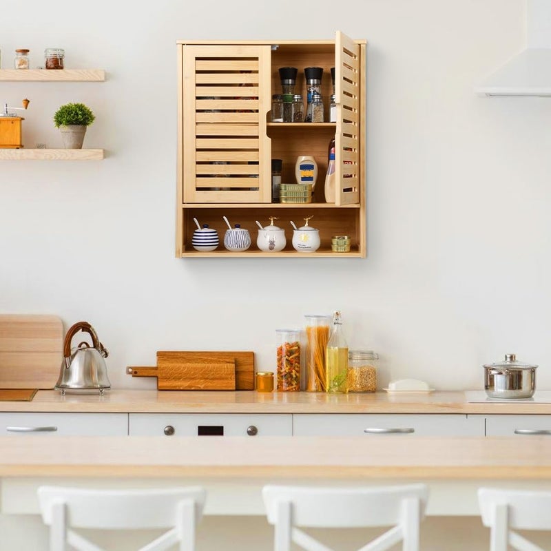 HYNAWIN Bathroom Wall-Mounted Medicine Cabinet - Over-The-Toilet Floating Bamboo Storage Organizer with Adjustable Shelf, Space-Saving for Kitchen, and Living Room - Image 3