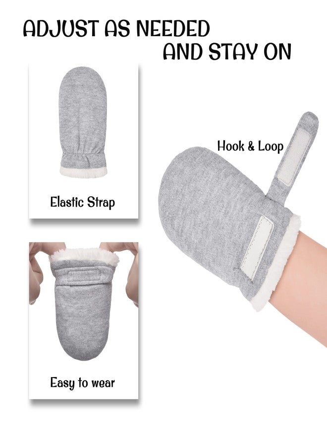 Reyow Baby Winter Mittens Adjustable Easy-On Newbron Warm Gloves Sherpa Lined Fleece Infant Mittens Winter for Boy Girl (Navy/Grey) - Image 2