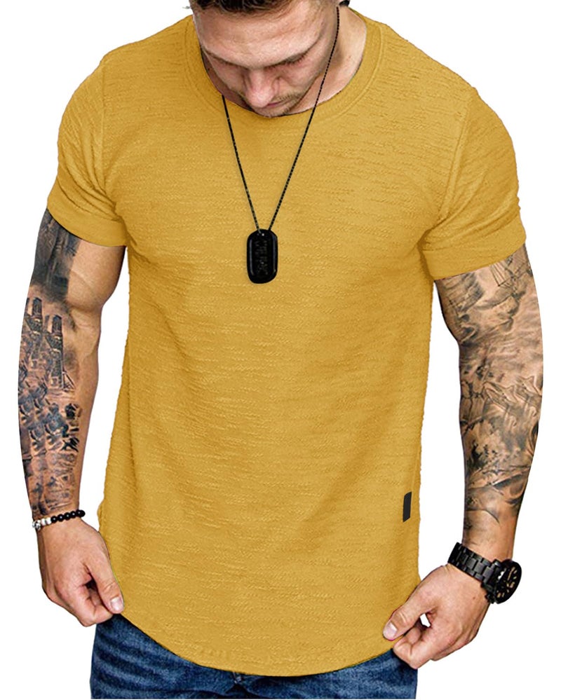 Uni Clau Fashion Mens T Shirt Muscle Gym Workout Athletic Shirt Cotton Tee Shirt Top Yellow Large - Image 2